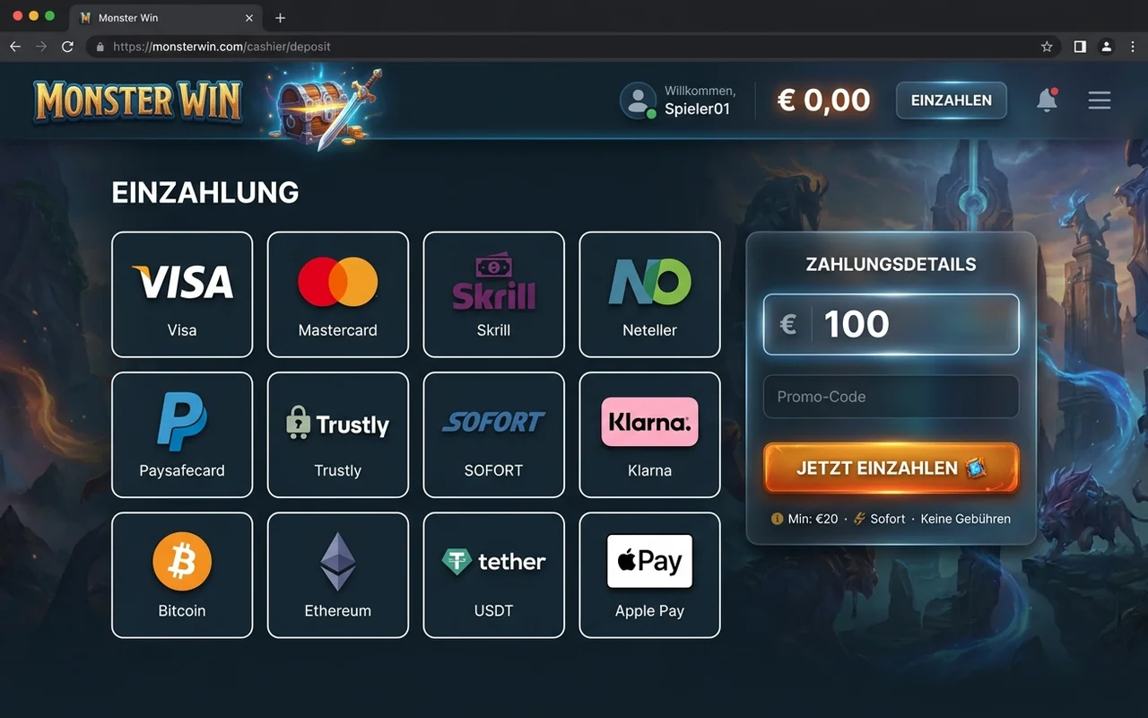 Zahlungsmethoden und Auszahlungen – Monster Win