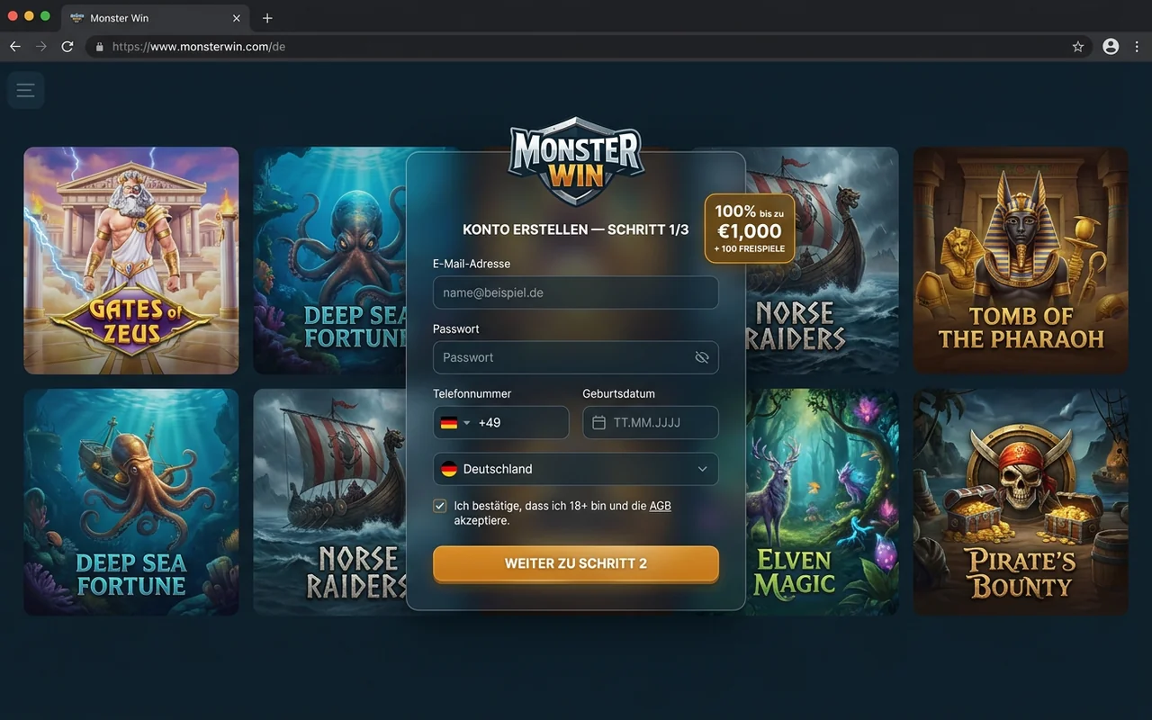 Registrierung in unter 60 Sekunden – Monster Win